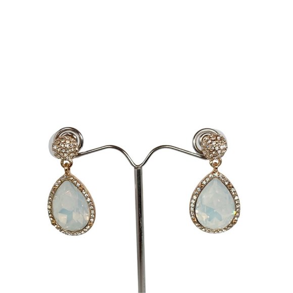 Gold Tone Round Crystal Studded Post Earrings with Teardrop Dangle Earrings - Picture 3 of 5